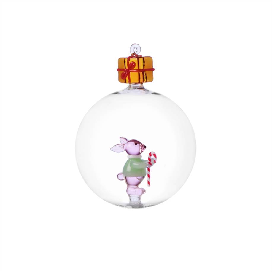 Christmas  ball pink rabbit w/candy cane and gift