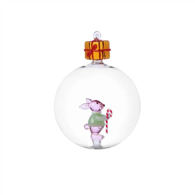 Christmas  ball pink rabbit w/candy cane and gift