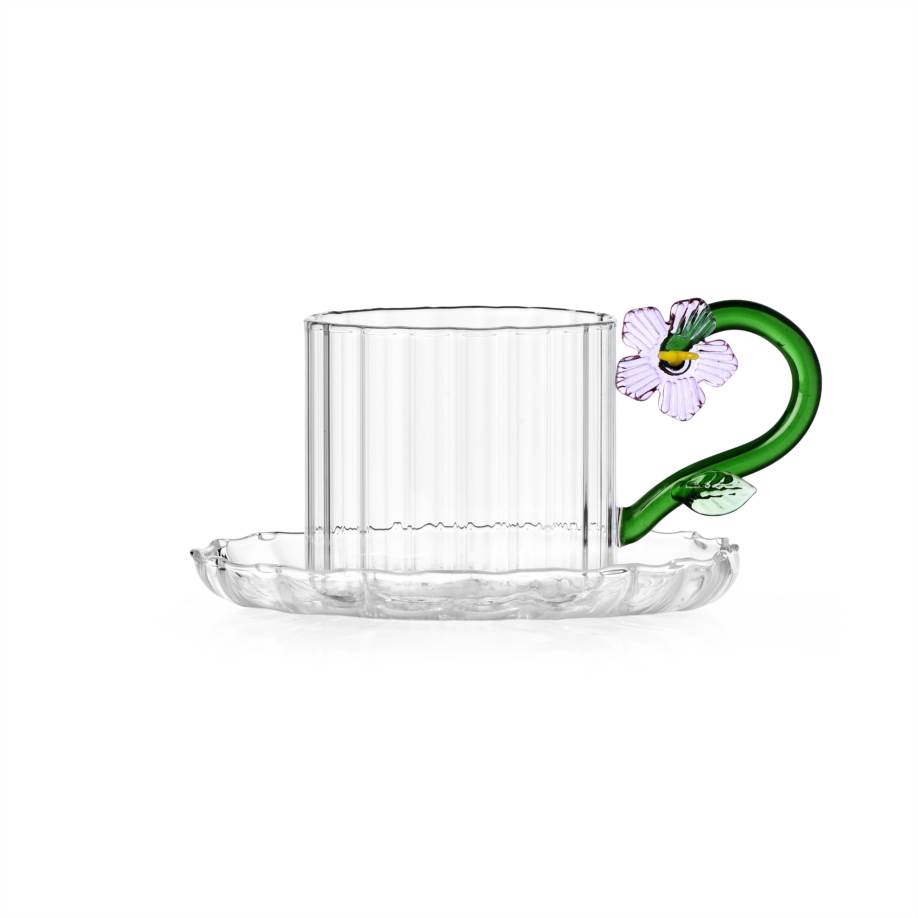 Tazza tè con piattino fiore lilla