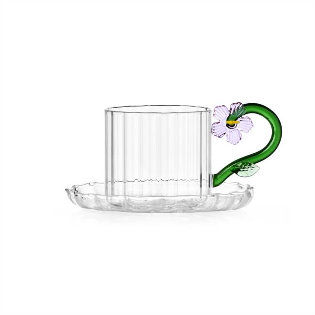Tazza tè con piattino fiore lilla