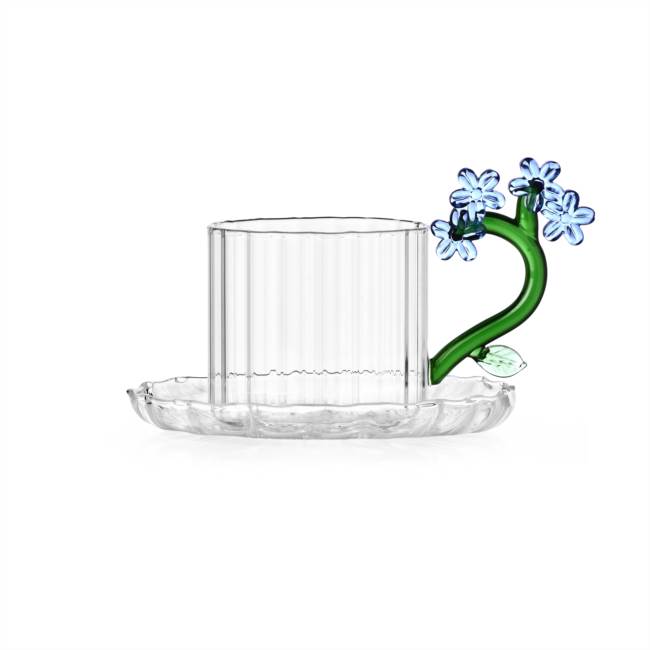 Tazza tè con piattino fiore azzurro